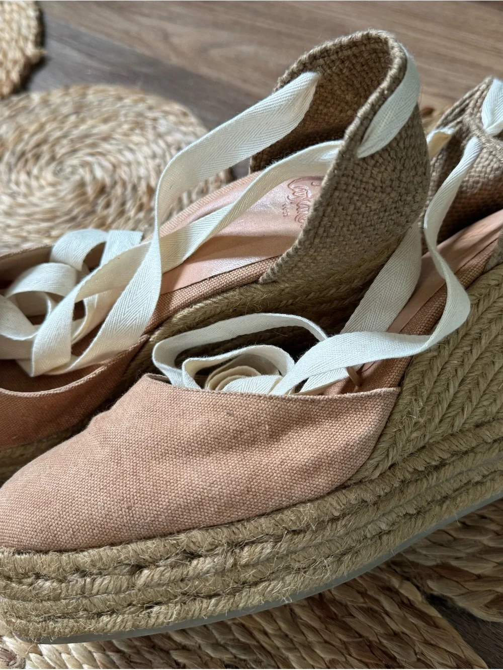 Castaner Canvas Espadrille Wedges with Cream Ties